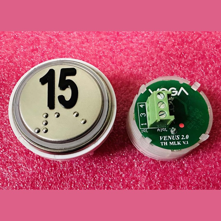 Кнопка 15 красная подсветка с кодом Брайля VENUS V.2 MLK VEGA