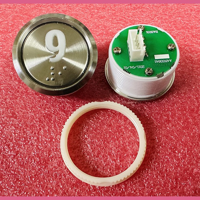 Кнопка "9" (с шрифтом Брайля, белая круговая подсветка, тип BAS231) A4N33841 Otis