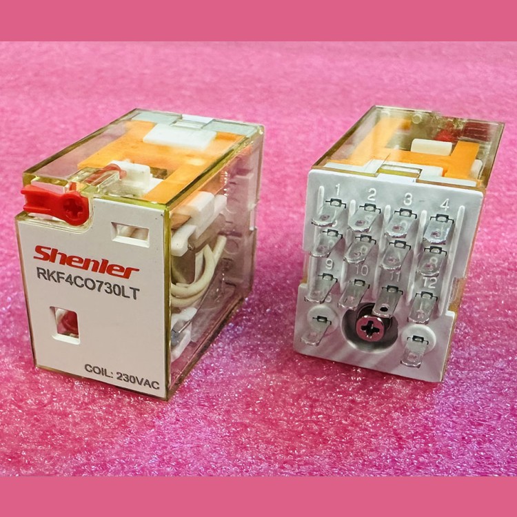 Реле промежуточное 4CO, 6A(250VAC/30VDC), 230VAC, мех. индикация, тест-кнопка с блокировкой, LED RKF4CO730LT Shenler