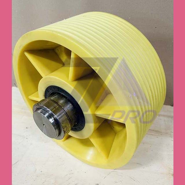 Отводной блок полиамидный в сборе с валом D=400mm 12 лунок h=180mm Thyssen